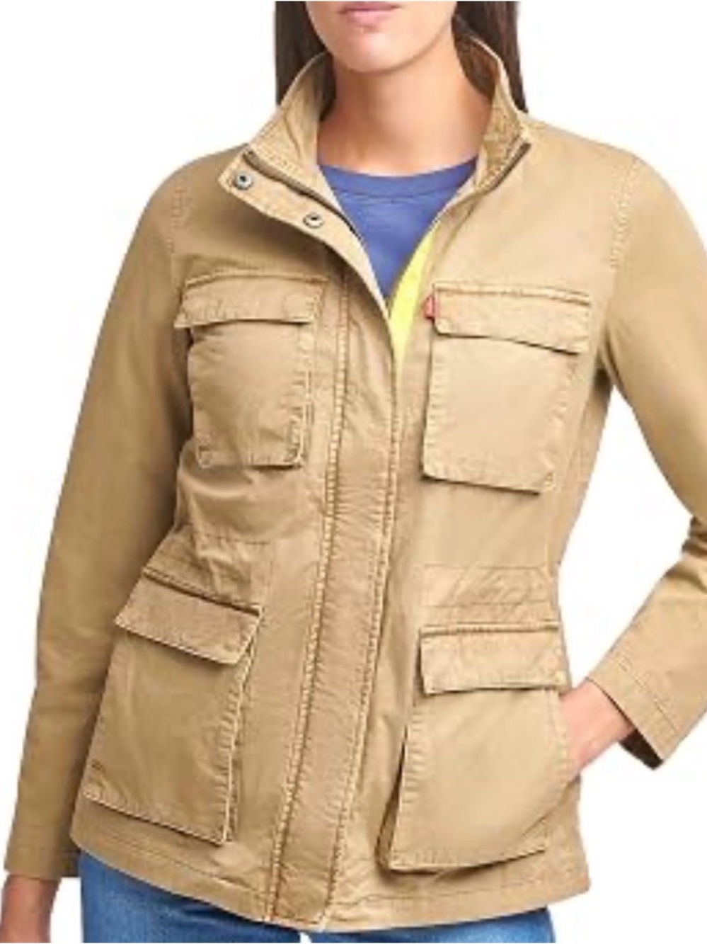 LEVI STRAUSS TAN BROWN FULL ZIP UTILITY STAND COLLAR JACKET SZ LARGE